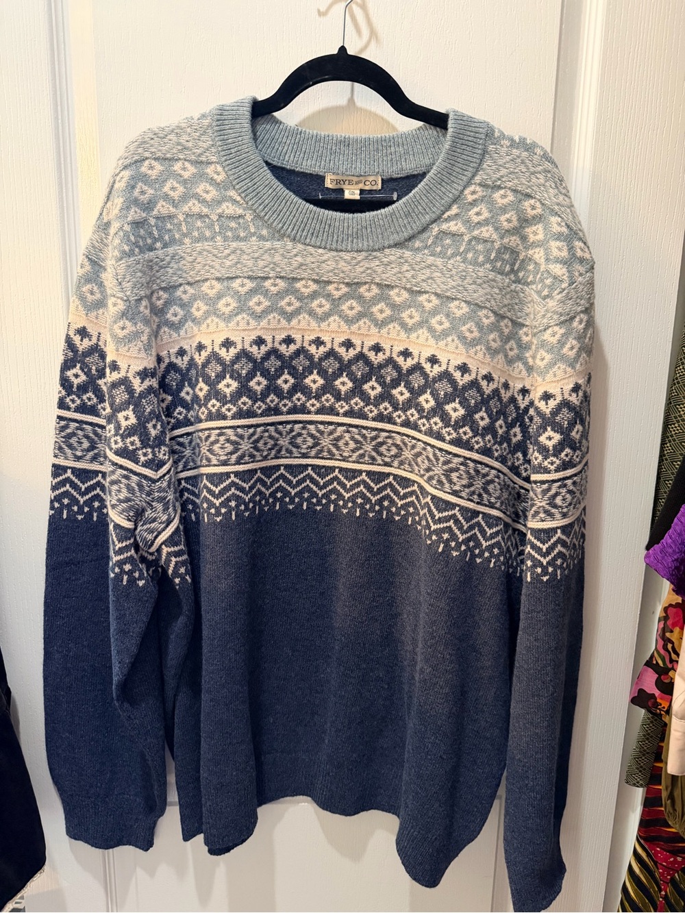 Frye & Co Men’s Blue Fair Isle Big and Tall Sweater NWT 2XL
